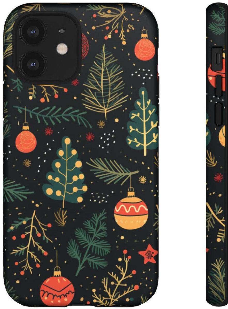 Kerstversiering en Dennentakken Patroon – Telefoonhoesje Geschikt voor iPhone 12