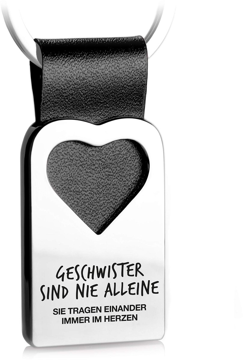 FABACH hart sleutelhanger met gravure van leer - broer en zus cadeau hanger - cadeau voor zus en broer voor verjaardag - broers en zussen zijn nooit alleen