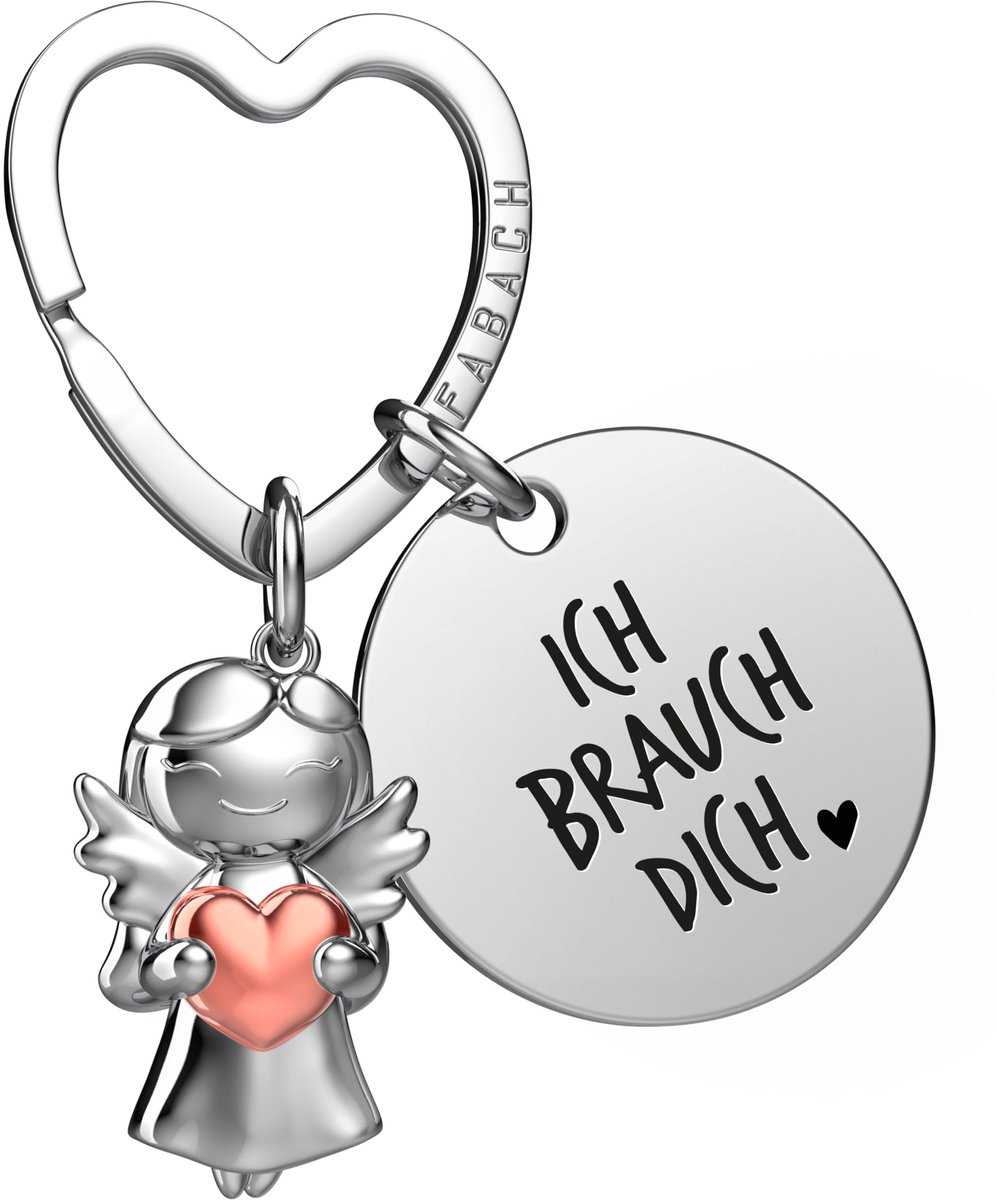 FABACH Liefdessleutelhanger Beschermengel Geluksbrenger met Hart en Gravure - Ik hou van jou - Partner - Vriendin Cadeau Liefde - Engel Liefdescadeaus
