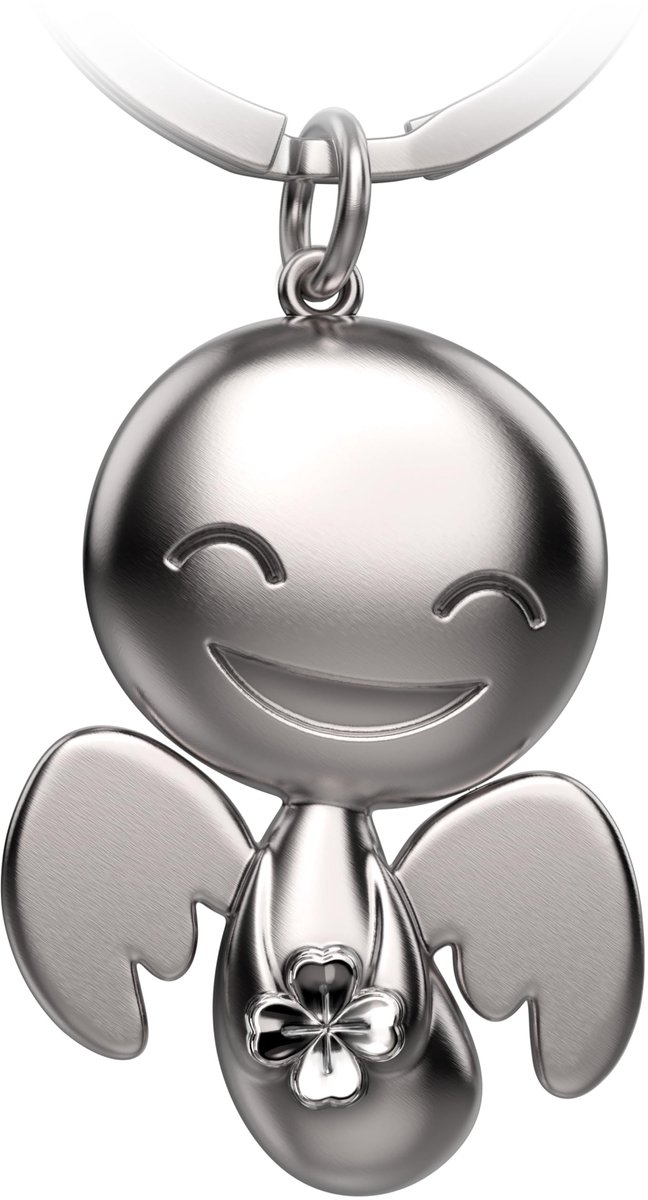 FABACH Beschermengel Sleutelhanger Blij met Klaverblad - Geluksengel van metaal - Geluksbrenger auto engel hanger - Cadeau Geluksbrenger klaverblad - Cadeau geluksbrenger