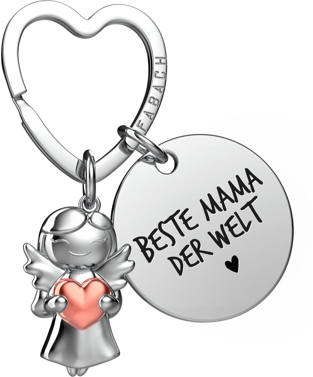 FABACH Beste Moeder Sleutelhanger Beschermengel Geluksbrenger met Hart en Gravure - Beste Moeder Cadeau Sleutelhanger - Beste Moeder Cadeau Engel Geluksbrenger Moederdag