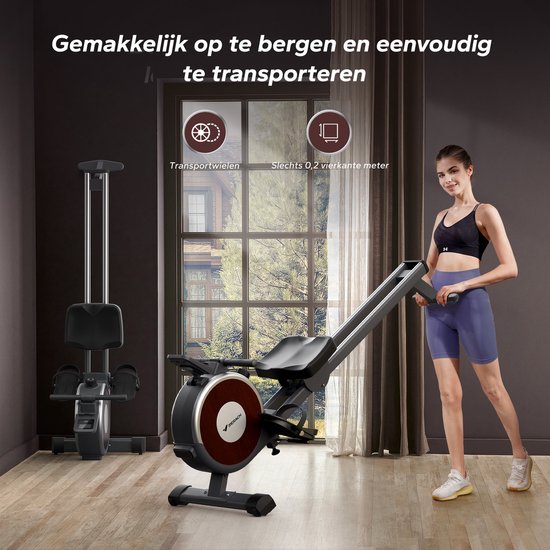Rameur D'appartement Magnétique BIGZZIA, 16 Niveaux De Resistance Avec Ecran Lcd Charge Max 120 Kg