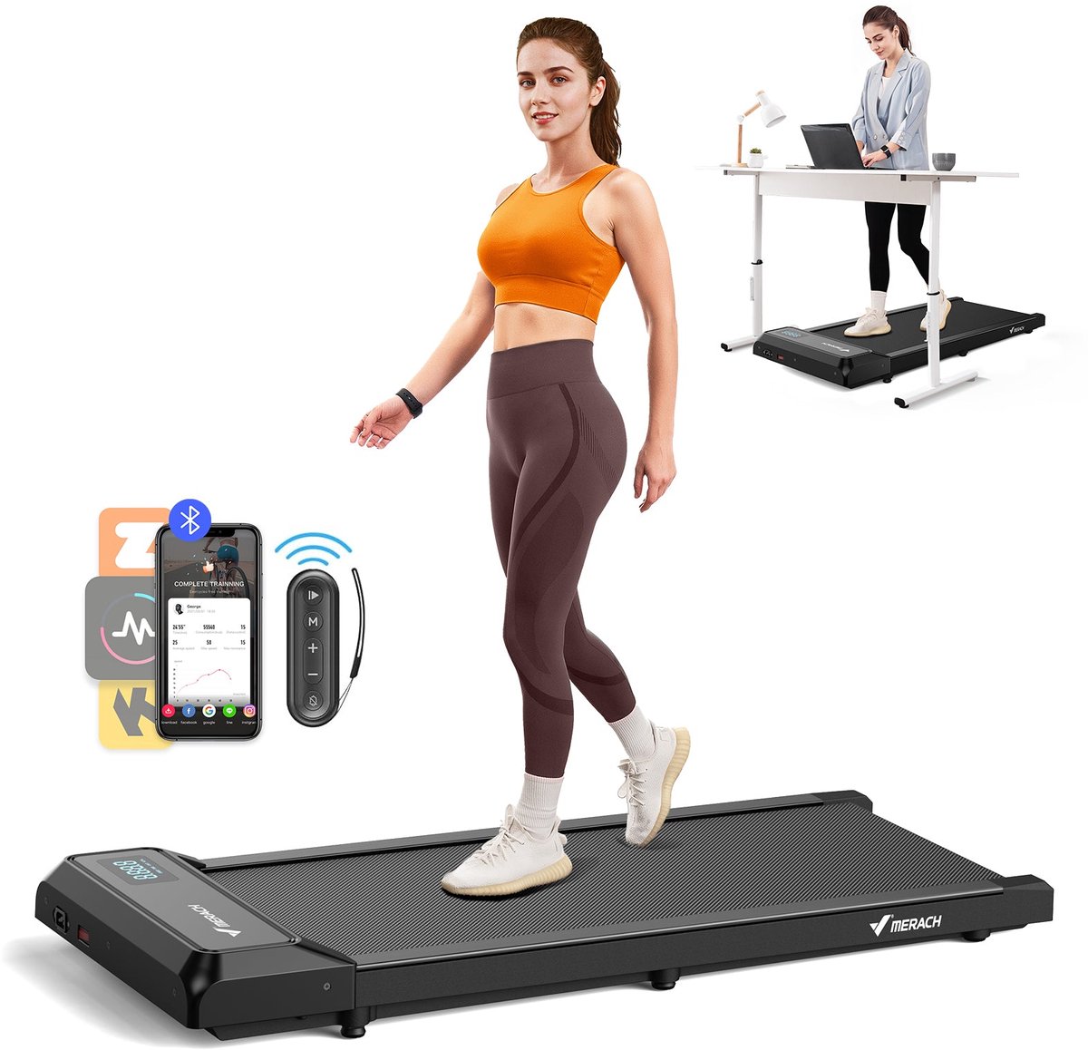 MERACH Elektrische loopband - Walking pad met LED-scherm - Treadmill 2-6 km/u - Motor 2.5HP piek - Afstandsbediening - Verbonden met APP - Wandelband Compact en Lichtgewicht - Kantoor & Huis