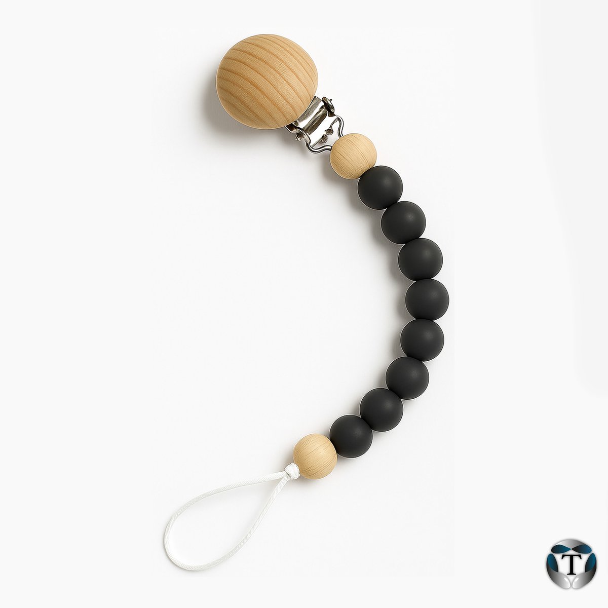 Speenkoord | Fopspeenkoord | Hulpmiddel Speen | Kralen | Zwart | Silicoon | Hout | Houten Clip | Babyshower | Kraamcadeau | Jongen & Meisje | Baby | Speen | Speenketting | TheOldOmen |