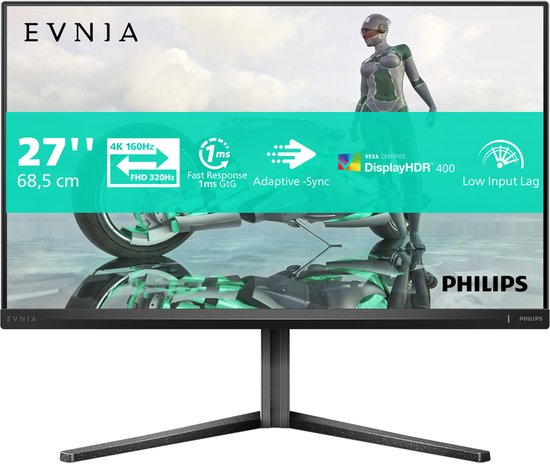Philips Evnia 27M2N3800A - 4K Dual Mode Gaming Monitor - Hoge Kleurechtheid - HDR400 - 160-320 hz - 27 inch