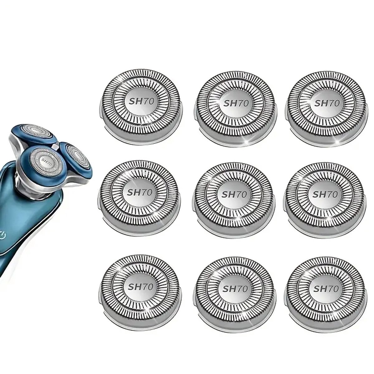 9-Pack SH70 Vervangende Scheerkoppen – Compatibel met Philips Series 7000 & 5000 – Geschikt voor S7370/84, S7371/84, S7720/85, S7782/82 – GentlePrecision Bladen – Voor Nat & Droog Scheren