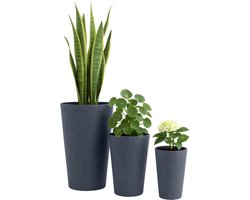 CLP Set van 3 ronde bloempotten - voor binnen en buiten - weerbestendig vorstbestendig - steenlook - plantenbakken - fiberclay - antraciet