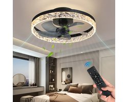 Ventilator Lamp - Plafondventilator Zwart - Smart Lamp - Met Dimmer - 6 Standen Ventilator - Keuken Lamp - Woonkamerlamp - Moderne lamp