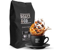 Roast & Co – Italiaanse Espresso Koffiebonen 750g | 100% Arabica | Donker Gebrand | Smaak Chocolade & Karamel | Italiaanse Koffiebonen | Sterkte 7/9 | Vers Gebrand | Voor Volautomaat, Piston & Cappuccino/Latte Macchiato