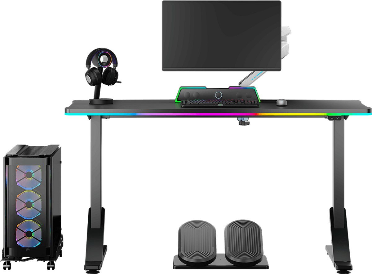 Ultradesk IRON – Gamingbureau – 132,5 x 60,5 cm – LED RGB PRISMATIC – Verstelbaar (3 hoogtes) – Stalen frame – Zwart