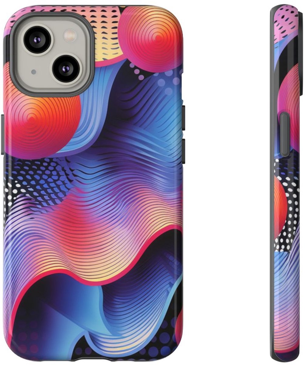 Kleurrijke Abstracte Golven en Bollen – Telefoonhoesje Geschikt voor iPhone 14
