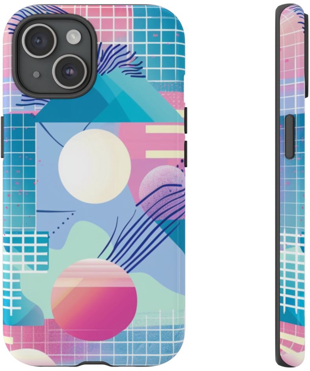 Abstract Geometrisch Patroon in Pasteltinten – Telefoonhoesje Geschikt voor iPhone 15