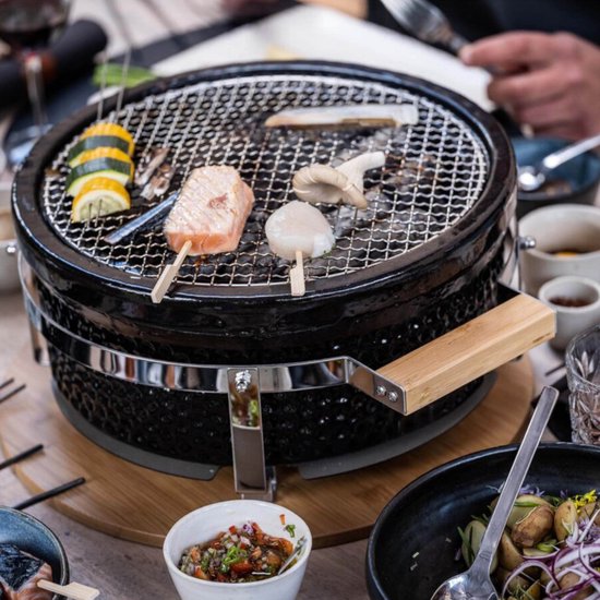 Hibachi Tafel Grill - Ronde Shichirin Tafel BBQ - Japanse Yakitori Grill - Keramisch - Geschikt voor Houtskool - Voor 1 tot 8 personen - ø 30 cm - Zwart — afbeelding 5