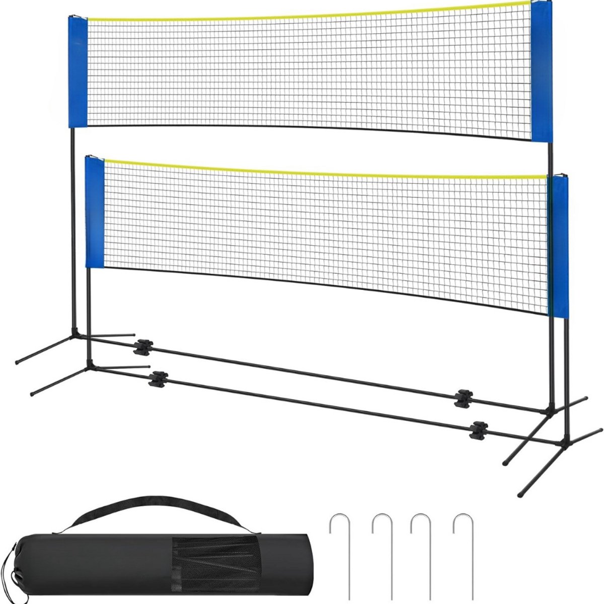 Badmintonnet - Sportnet - Volleybalnet - Tennisnet - Badmintonnet - Complete Set met Stokken, Net, Grondpinnen en Spanner Touwen - Multifunctioneel Inzetbaar