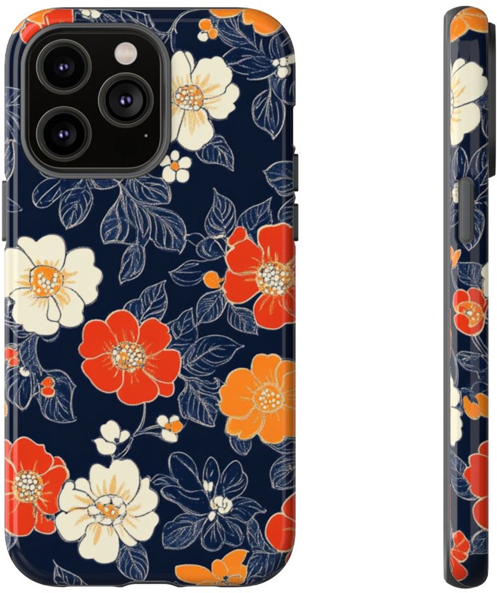 Oranje en Witte Bloemenprint – Telefoonhoesje Geschikt voor iPhone 14 Pro Max