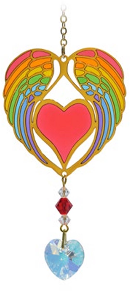 Suncatcher/Zonvanger/Zonnevanger - Angel Wing Heart Rainbow - Crystal Dreams - Handgemaakt - 20mm Kristal - L20cm