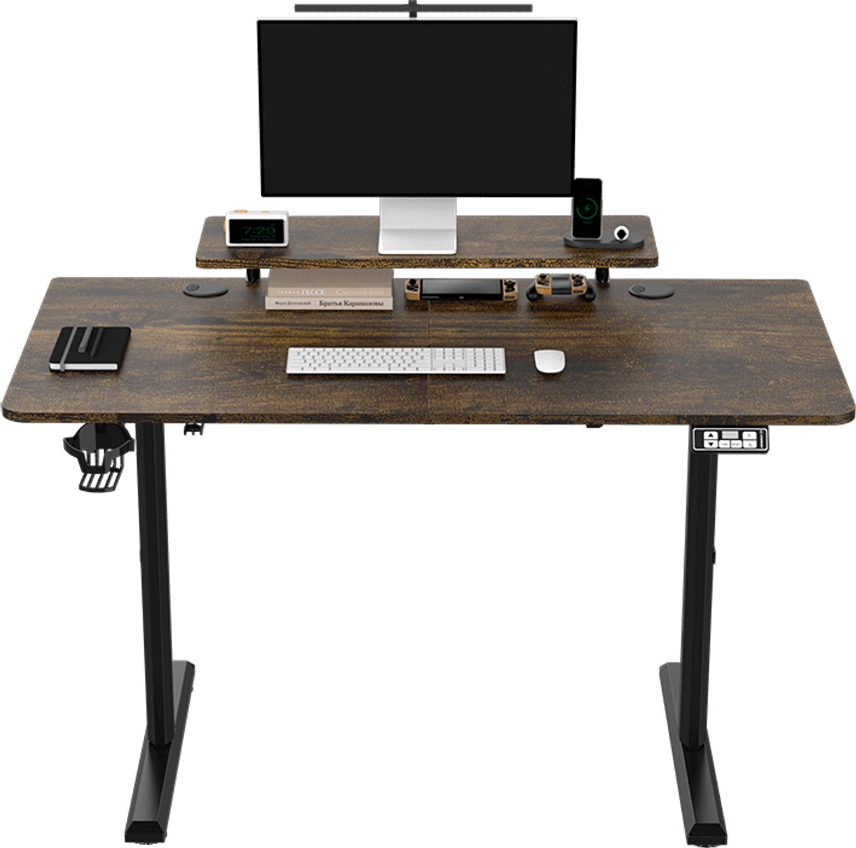 Ultradesk HIGHLANDER – Bureau voor Gaming, Home Office & Kantoor – Bruin – 120 x 60 cm – Elektrisch verstelbaar – Ergonomisch