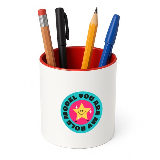 Foto: Hacebo you are my role model pennenbakje model iemand die een voorbeeld is voor anderen pennenhouder voorbeeldfunctie verjaardagscadeau verjaardag cadeau kado geschenk gift pennenbakje rood