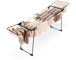 Droogrek Staand Metaal Zwart Intrekbaar XXL 204-260x56x103 cm - Droogtoren - Wasrek - Washanger