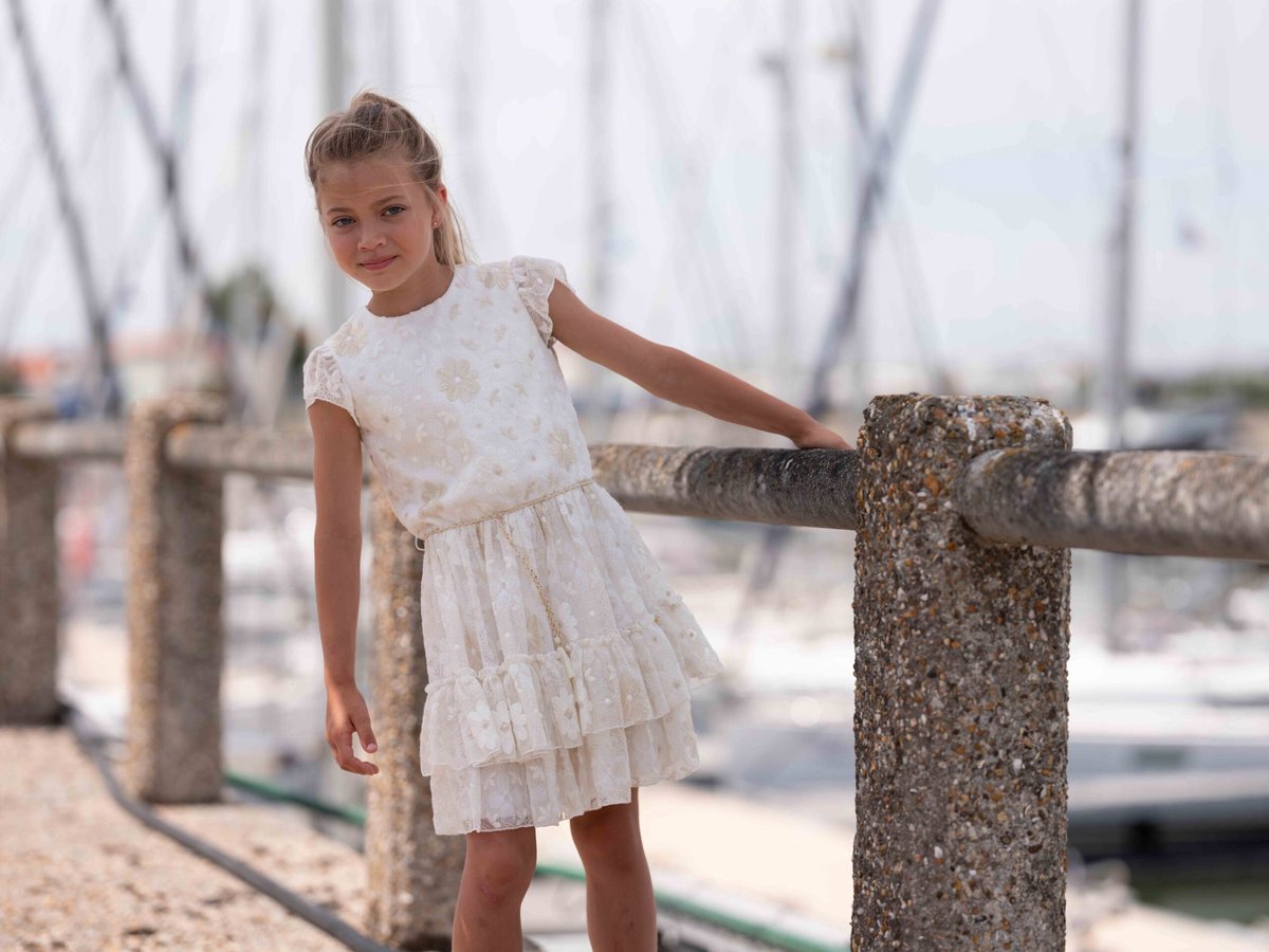GYMP - Witte jurk - Maat 122 - Meisjes - Offwhite/Gold -