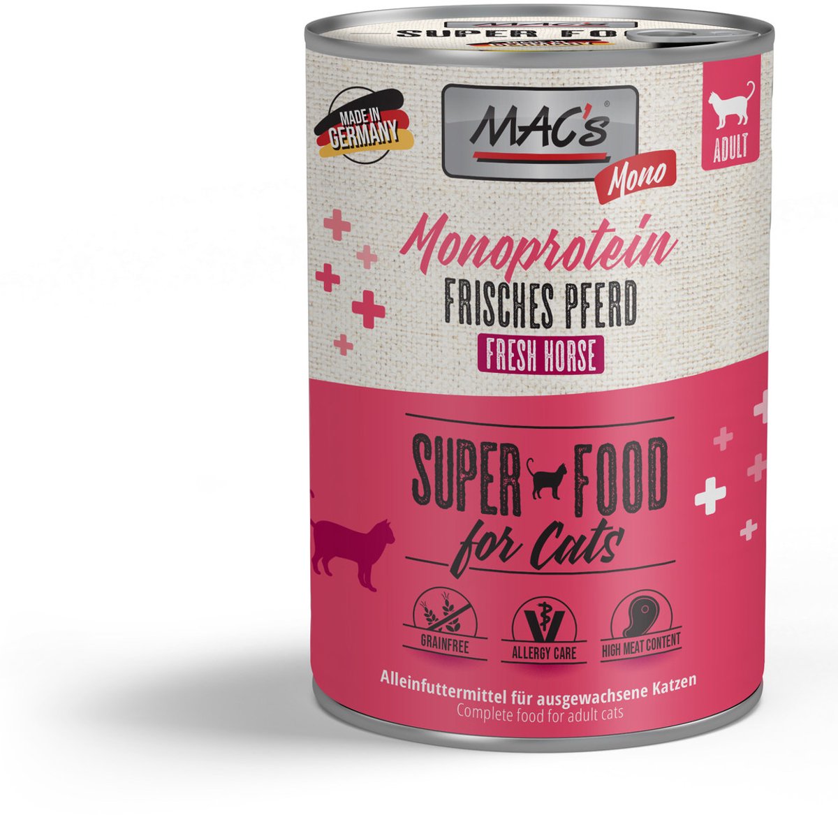 MACs MAC’s Superfood Kattenvoer Mono-proteïne – 99% Paardenvlees – 6 x 400g blikken natvoer