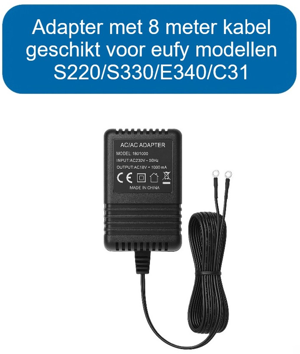 Adapter speciaal voor eufy deurbellen - AC18V 1A - geschikt