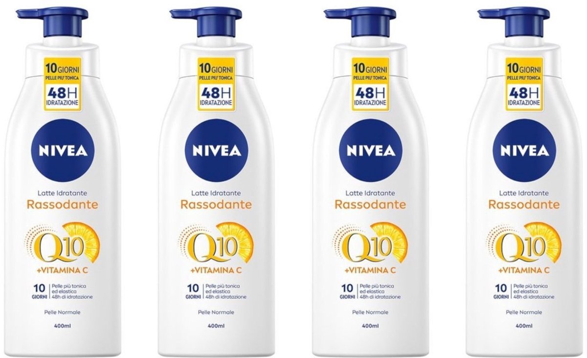 Nivea - Q10 - Verstevigende Bodylotion met Pomp - Vitamine C - 48 uur Hydratatie - Voor Normale Huid - 400 ml - Voordeelverpakking - 4 stuks