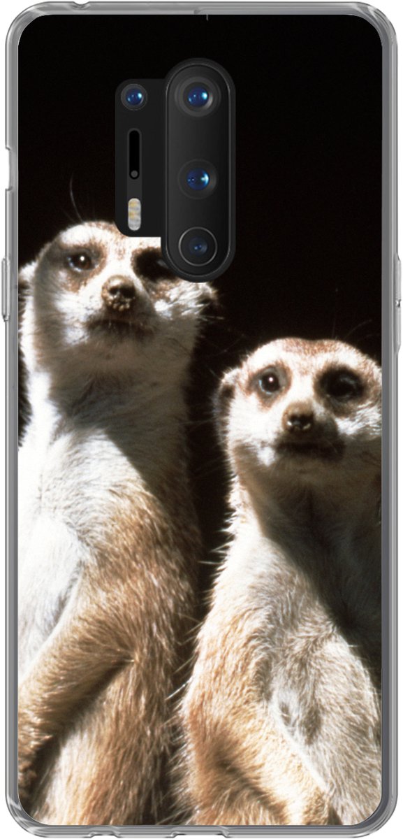 Telefoonhoesje Geschikt voor OnePlus 8 Pro hoesje - Zwart - Stokstaartjes - Dieren - Siliconen Telefoonhoesje Telefoonhoesje