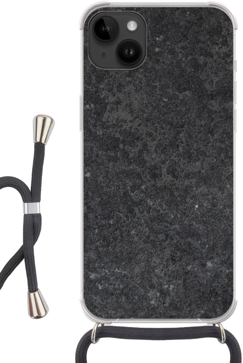 Telefoonhoesje Geschikt voor Apple Iphone 14 Max - Beton print - Grijs - Textuur - Retro - Industrieel - Siliconen - Crossbody - Backcover met Koord - Telefoonhoesje met koord - Hoesje met touw Telefoonhoesje