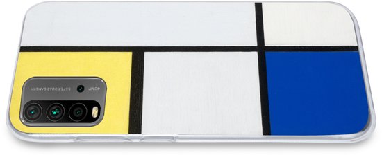 Coque Xiaomi Redmi 9T - Composition avec du jaune, du bleu et du noir - Piet Mondrian - Coque de téléphone en Siliconen