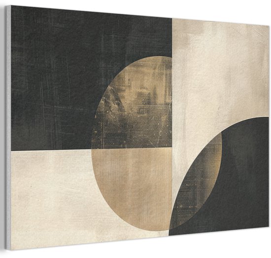 Akoestisch wandpaneel 60x40 cm - Vilt schilderij Abstract - Geometrische vormen - Zwart - Goud - Akoestische panelen - Geluidsdempende wanddecoratie - Geluidsisolatie woonkamer - Muurdecoratie geluidspanelen