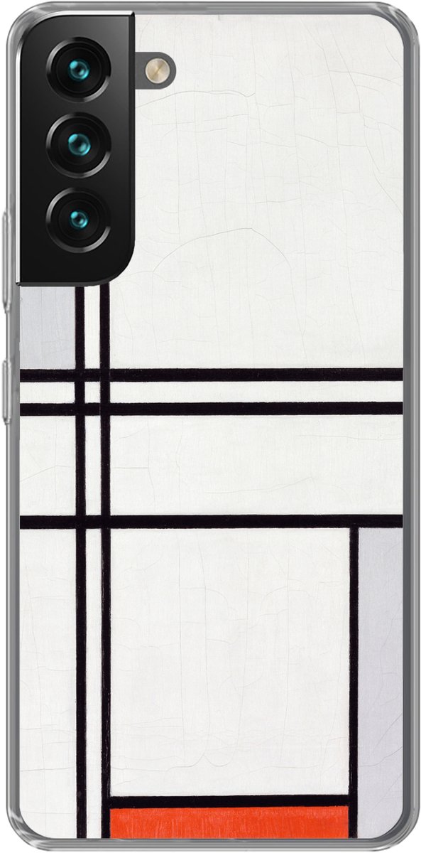 Telefoonhoesje Geschikt voor Samsung Galaxy S22 hoesje - Compositie 1 met rood en grijs - Piet Mondriaan - Siliconen Telefoonhoesje Telefoonhoesje