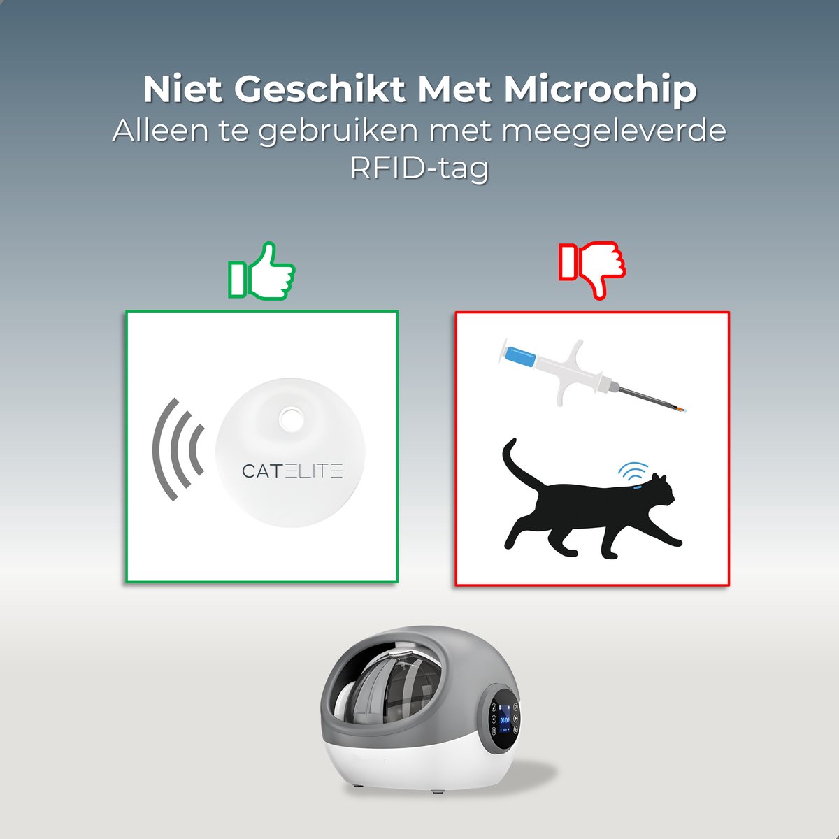 Afbeelding 2 van CatElite® - Chip Voerdispenser - RFID - Automatische Voerbak Kat - Voerautomaat met Chip voor Halsband - Voerbak - Feed - Grijs