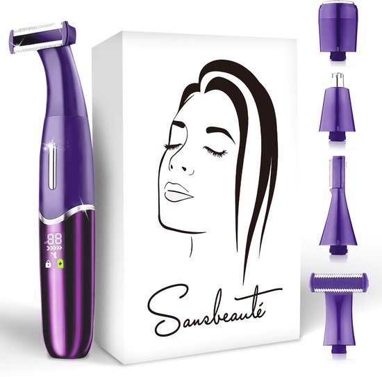 4-in-1 Bikinitrimmer - Sansbeauté® - Gezicht - Oksels - Benen - Bikinilijn - Wenkbrauw Trimmer - Gezichtsontharing Dames - Intieme Zone - Ladyshaves Bikini - Ontharingsapparaat Electrisch