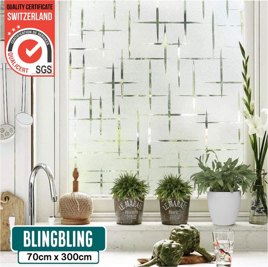 HR++ Window Film Static - Résistant à la chaleur et au soleil - Blingbling / Étoiles / Croix | Film Adhésif Auto-adhésif - Intimité Augmentante - Anti-vue 70x300