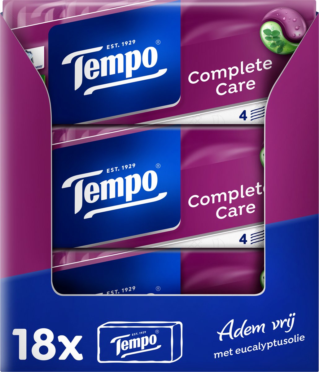 Goedkoopste Tempo Complete Care - 4-laags zakdoekjes - 18 x 10 pakjes = 180 pakjes