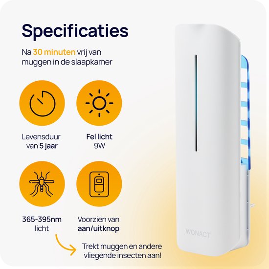 Wonact Muggenstekker - Muggenlamp - Vliegenlamp - 9W - tegen muggen, vliegen, fruitvliegjes en motten - Wit - Muggenvanger - anti muggenstekker met aan/uitknop - geurloos - geluidloos - met 10 lijmplaten - insectenlamp voor binnen