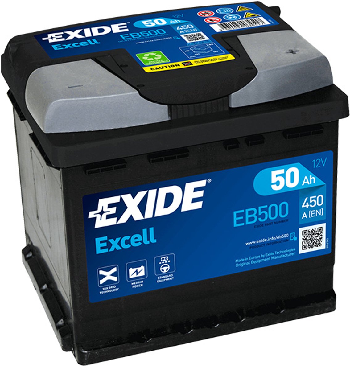 Exide Excell 12V 50Ah - Loodzuur - Startaccu - EB500