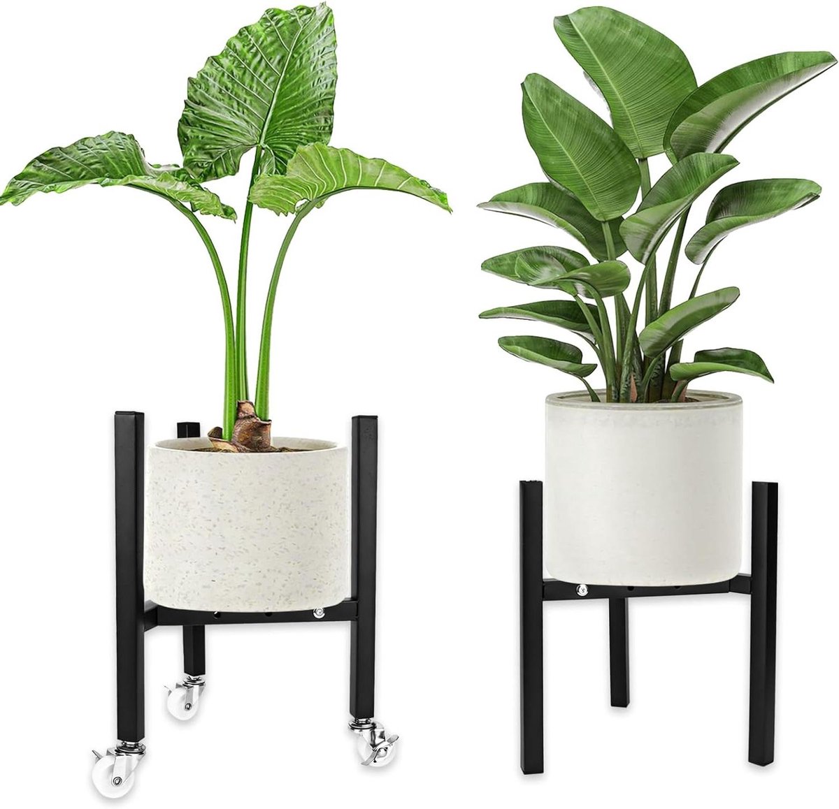 Verstelbare zwarte plantenstandaard met wielen - Modern decoratief - Voor binnen en buiten