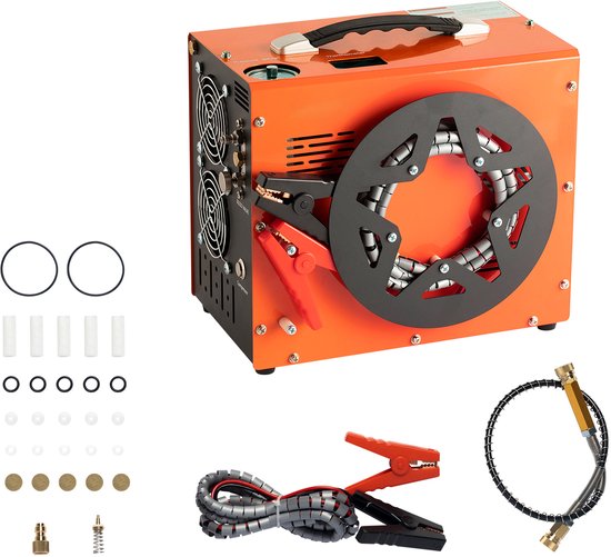 Foto: Draagbare pcp luchtcompressor 4500 psi 30 mpa met ingebouwde spanningsomvormer automatische stop dc 12v ac 230v olie en watervrije pomp voor luchtgeweer paintball en duikfles