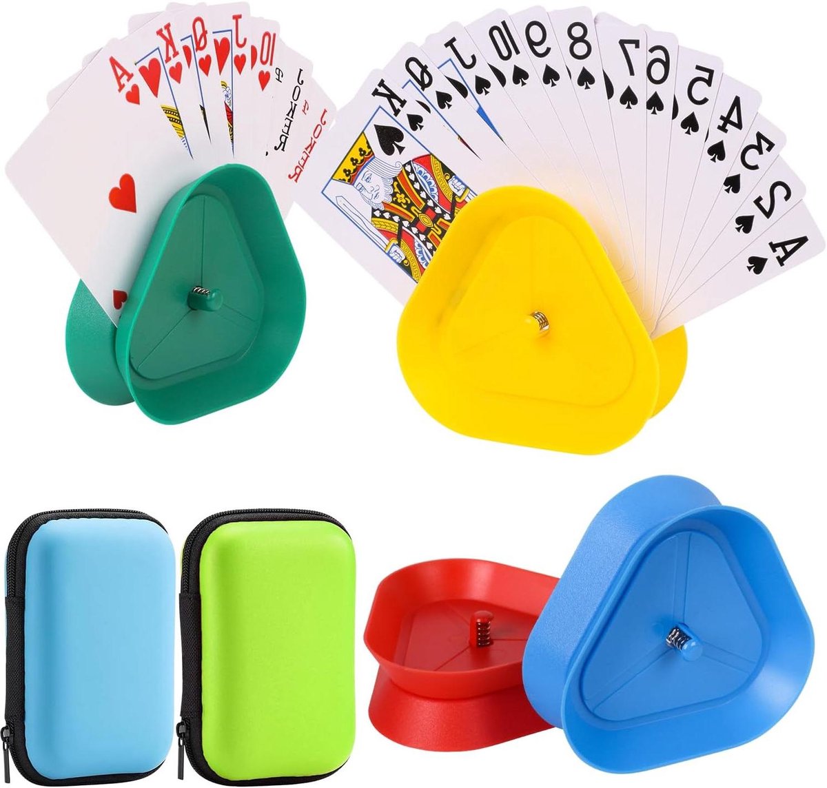 Allecto Plus - 4 delige kaarthouder set voor kinderen en senioren - Veilige grip - Handsfree spelen - Inclusief speelkaartenboxen - Geschikt voor speelkaarten - Ideale combinatie voor alle leeftijden