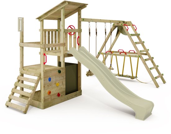 Foto: Fatmoose speeltoestel klimtoestel fruityforest fun xxl met surfaanbouw schommel en saliegroene glijbaan outdoor kinderspeeltoestel met zandbak ladder speelaccessoires voor de tuin