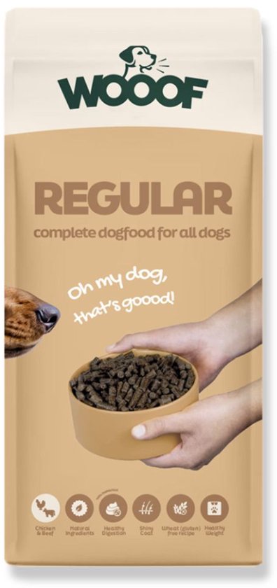 WOOOF regular - Geperst hondenvoer - Geperste hondenbrokken - Droogvoer - 14KG