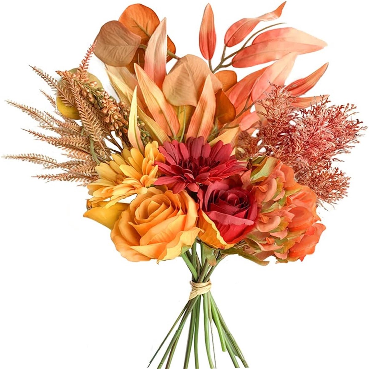 Ibenzoa Kunstmatige Hortensia Bloemen Boeket voor Decoratie in Herfstrood en Andere Seizoenen oranje