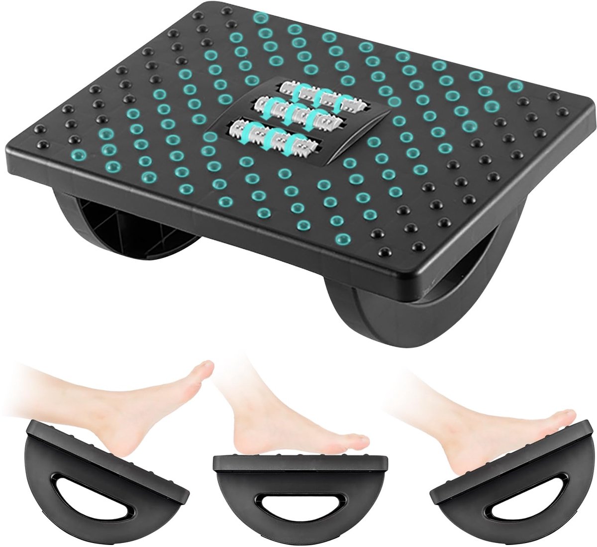 Ibenzoa® Ergonomische Verstelbare Voetensteun met Massagefunctie voor Kantoor en Thuisgebruik (Zwart)