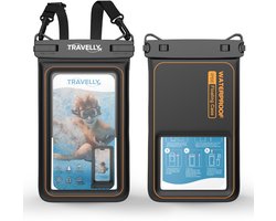 Travelly® Luxe Waterdicht Telefoonhoesje – Universeel Onderwater Hoesje voor Smartphone – Geschikt voor alle telefoons – Drybag – Voor Vakantie, Zwemmen & Watersport - Zwart