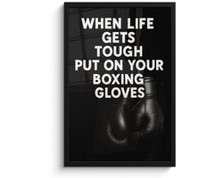 Poster in lijst - Fotolijst 40x60 cm - Posters - Tekst - Bokshandschoenen - Wit - Posterlijst zwart - Decoratie - Wanddecoratie woonkamer - Muurdecoratie slaapkamer