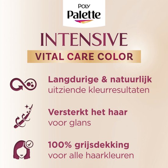 Poly Palette Intensive Vital Care Color: Langdurige & natuurlijk uitziende kleurresultaten, versterkt het haar voor glans, 100% grijsdekking.
