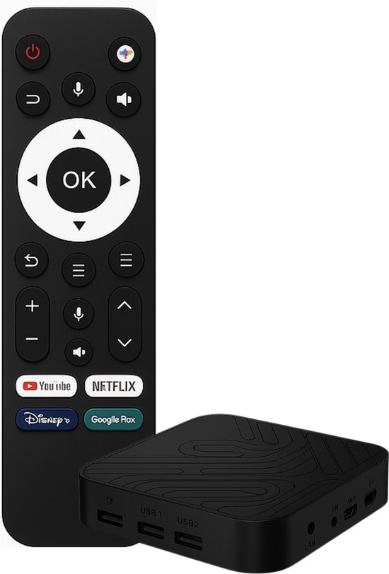 BMN® Android TV Box 4K HDR - Mediaplayer - Streaming Box - Chromecast Voor Tv - Mediabox - Tv Dongel - Geschikt voor Google Play, Netflix, Spotify, Prime Video - Google assistant - Zwart