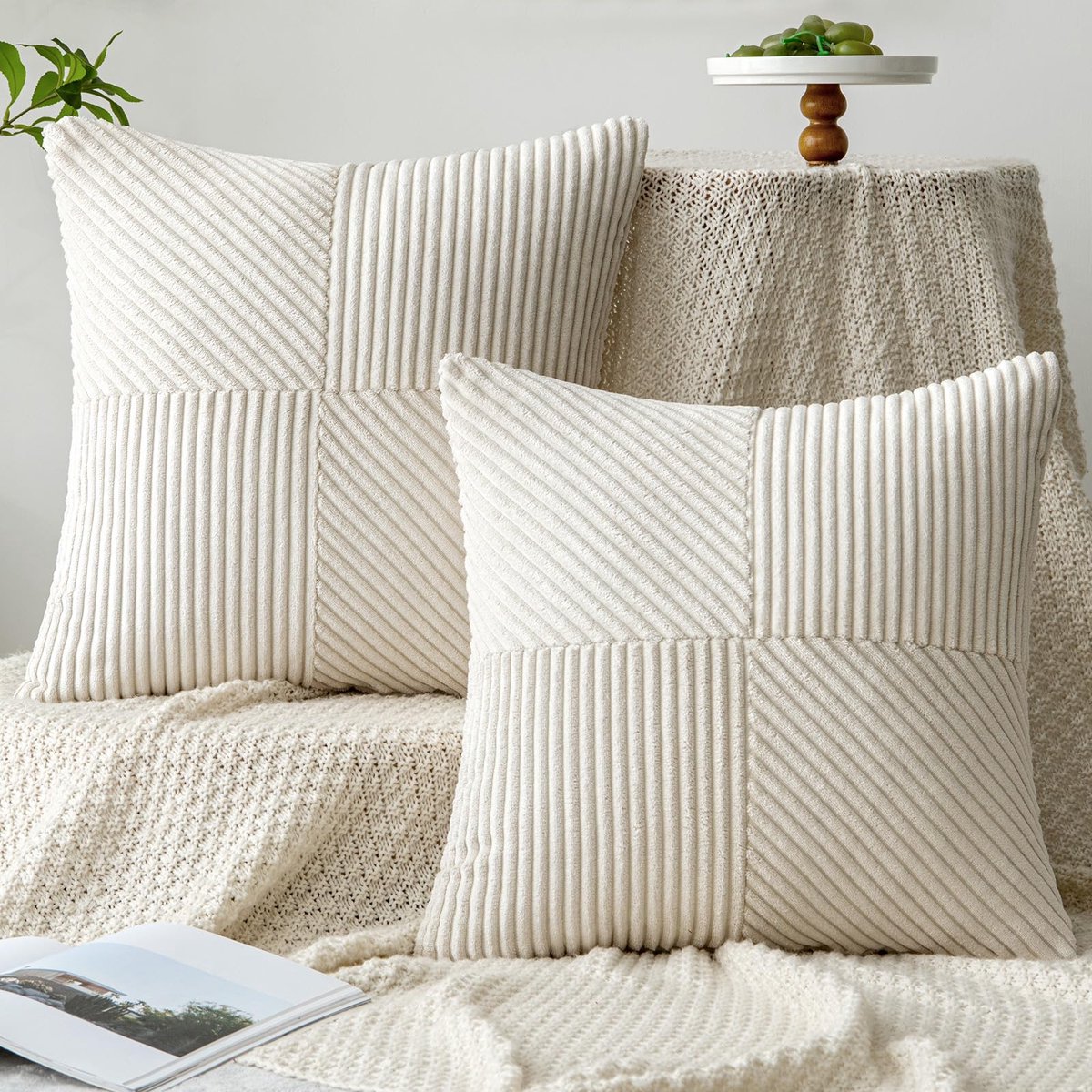 Unyqoos Kussensloop Set van 2 in Zacht Corduroy Fluweel, 40 x 40 cm, Crèmekleurig Design voor Woon- en Slaapkamer beige